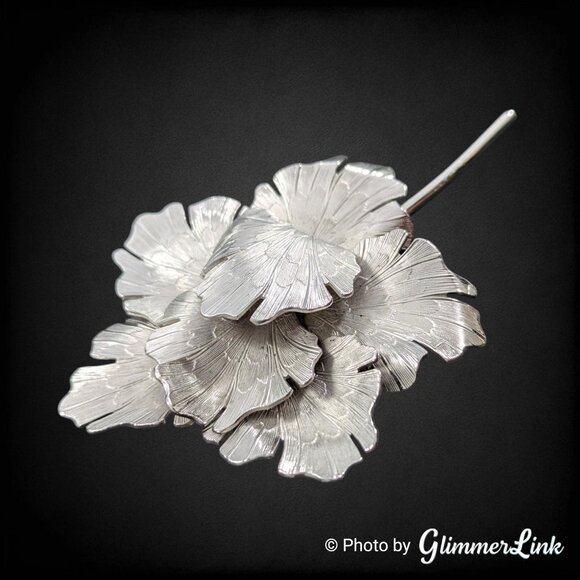 Vintage Coro Silver Tone Ginkgo Leaf Brooch - 1950s Mid Century Floral Pin - Picture 4 of 10